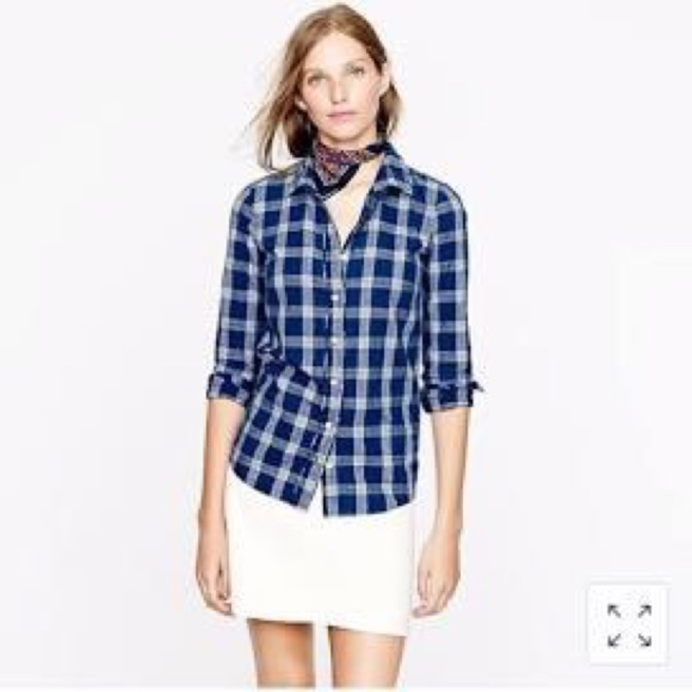 J Crew Blue Indigo Plaid Button Down - Size 6